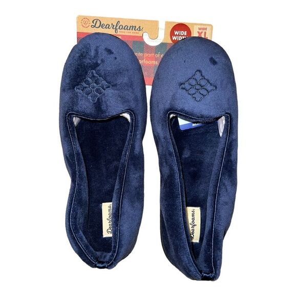 Dearfoams Women Rebecca Microfiber Velour Closed Back Clog Slippers Blue XL Wide - Picture 2 of 4